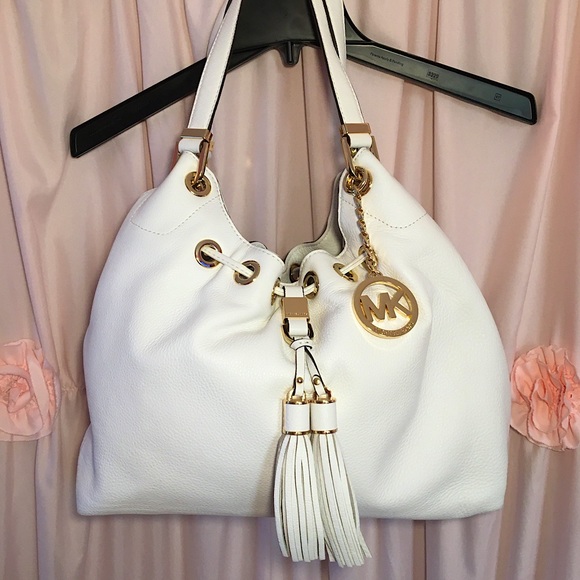 Michael Kors Handbags - Michael Kors White and Gold Tassel Hobo Bag